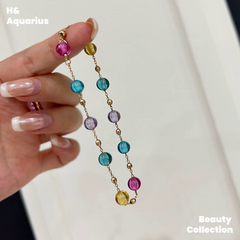 925 Silver & Zirconia Dopamine Bracelet - Colorful Summer Stackable Charm Chain