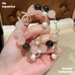 BLACK PINK Style Bracelet - Light Pink Natural Crystal Luxury Chanel Style Bead Chain