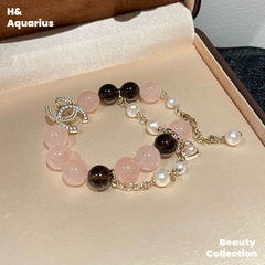 BLACK PINK Style Bracelet - Light Pink Natural Crystal Luxury Chanel Style Bead Chain