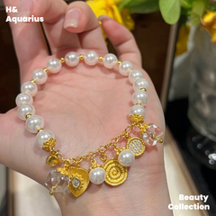 925 Silver & Imitation Pearl Bracelet - White Flame Whisper Gold Plated Luxury Chain for Women