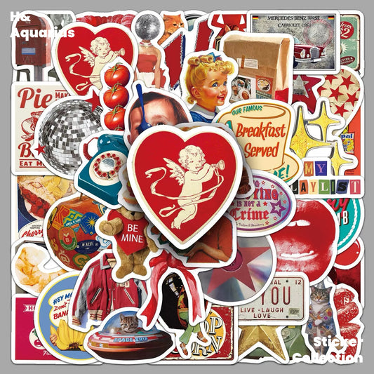 50 American Vintage Pattern Graffiti Stickers Cartoon Creative Collage Decorative Phone Case Skateboard Notebook Stickers