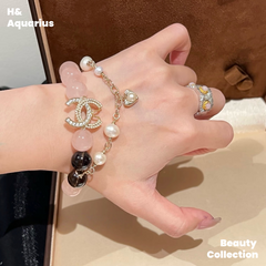BLACK PINK Style Bracelet - Light Pink Natural Crystal Luxury Chanel Style Bead Chain