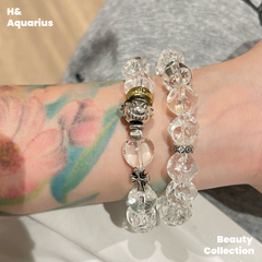 925 Silver Feather Bracelet - White Crystal Planet Bead Luxury Stackable Bracelet