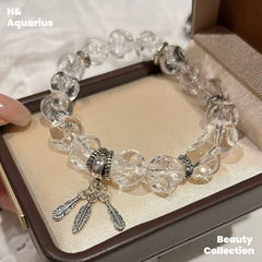 925 Silver Feather Bracelet - White Crystal Planet Bead Luxury Stackable Bracelet