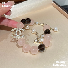 BLACK PINK Style Bracelet - Light Pink Natural Crystal Luxury Chanel Style Bead Chain