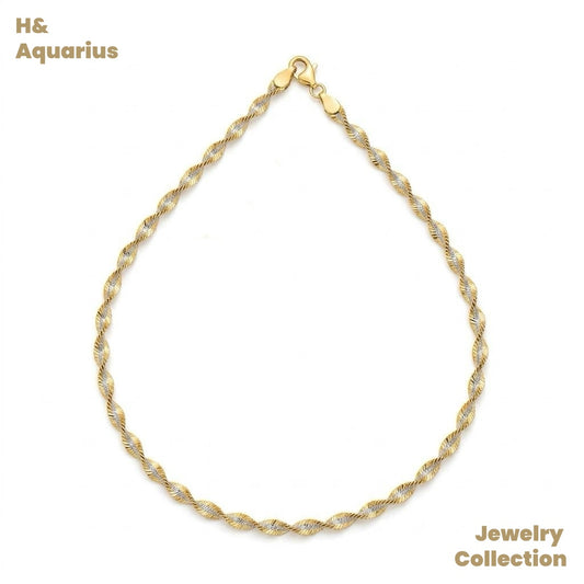 Chain: 925 Silver Ripple Necklace - Gold Plated Twisted Minimalist Layering Chain