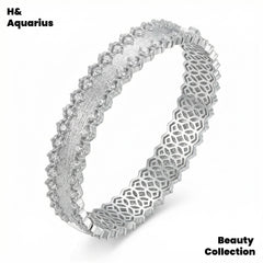925 Silver & Zirconia Brushed Lace Bangle - Vintage Luxury Classic Bracelet