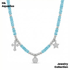 925 Silver & Zirconia Blue Wave Necklace - Elegant Handmade Summer Chain for Women