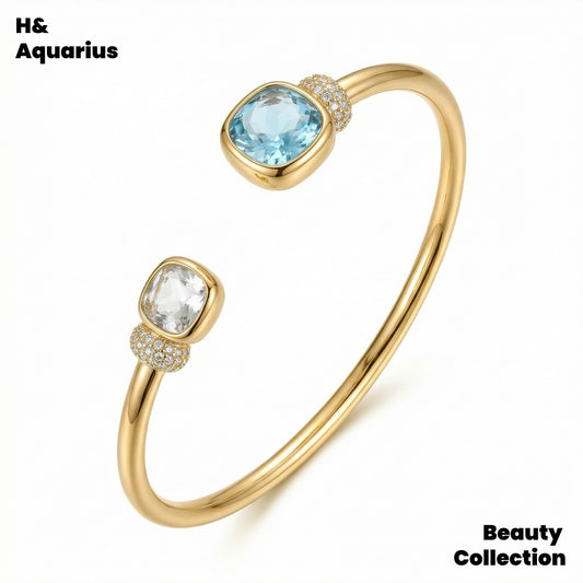 Blue Ocean Bracelet - Natural Topaz Bangle with Certificate