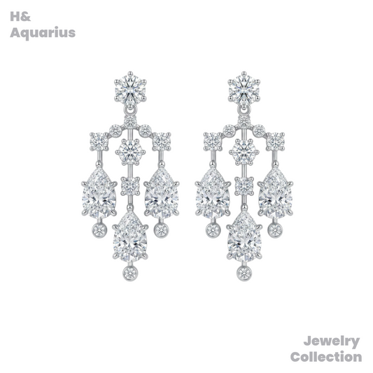 925 Silver & Zirconia Glass Curtain Drop Earrings - Luxury Tassel Dangle Earrings