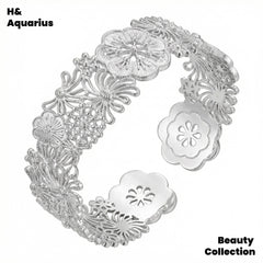 925 Silver Flower Vine Bangle - Heavy Silver Plated Handmade Hollow Floral Bracelet for Women