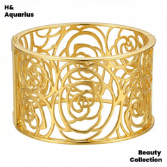 925 Silver Camellia Bangle - Gold Plated French Hollow Out Minimalist Bracelet