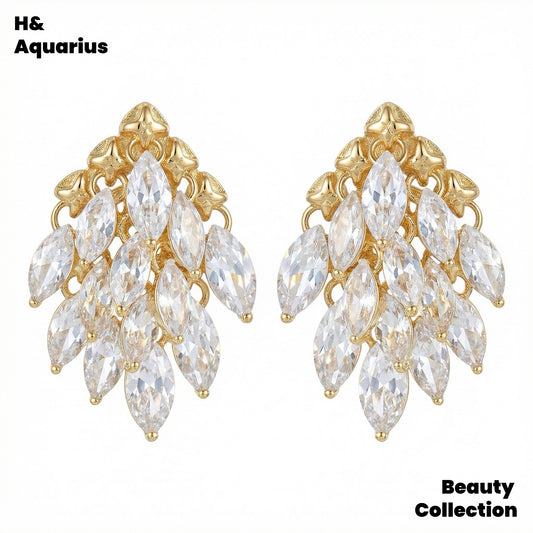 925 Silver & Zirconia Starry Dome Earrings - Luxury Elegant Statement Dangle Earrings