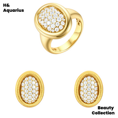 925 Silver & Zirconia Bathtub Ring/Earrings - Gold Plated Vintage Luxury Jewelry Set