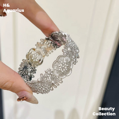 925 Silver Flower Vine Bangle - Heavy Silver Plated Handmade Hollow Floral Bracelet for Women