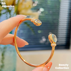 Blue Ocean Bracelet - Natural Topaz Bangle with Certificate