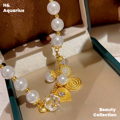 925 Silver & Imitation Pearl Bracelet - White Flame Whisper Gold Plated Luxury Chain for Women