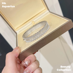 925 Silver & Zirconia Brushed Lace Bangle - Vintage Luxury Classic Bracelet