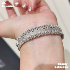 925 Silver & Zirconia Brushed Lace Bangle - Vintage Luxury Classic Bracelet