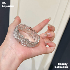 925 Silver Flower Vine Bangle - Heavy Silver Plated Handmade Hollow Floral Bracelet for Women