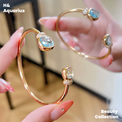 Blue Ocean Bracelet - Natural Topaz Bangle with Certificate