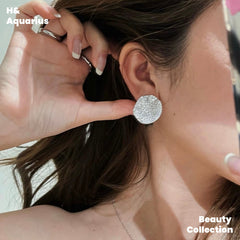 925 Silver & Zirconia Lunar Coin Earrings - Silver Full Pav¨¦ Crystal Studs for Women