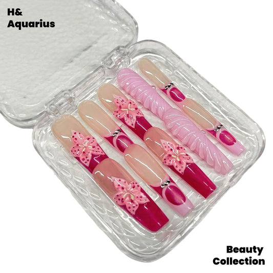 H&Aquarius SUMMER Collections 10PCS Handmade PressOn Nails REUSABLE 3D Gel fake nails acrylic press nails /Summer 2025 H&A-006