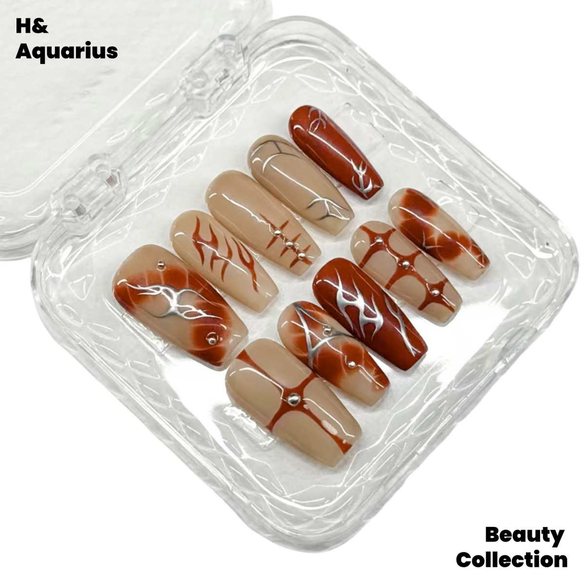 H&Aquarius SUMMER Collections 10PCS Handmade PressOn Nails REUSABLE 3D Gel fake nails acrylic press nails /Summer 2025 H&A-003