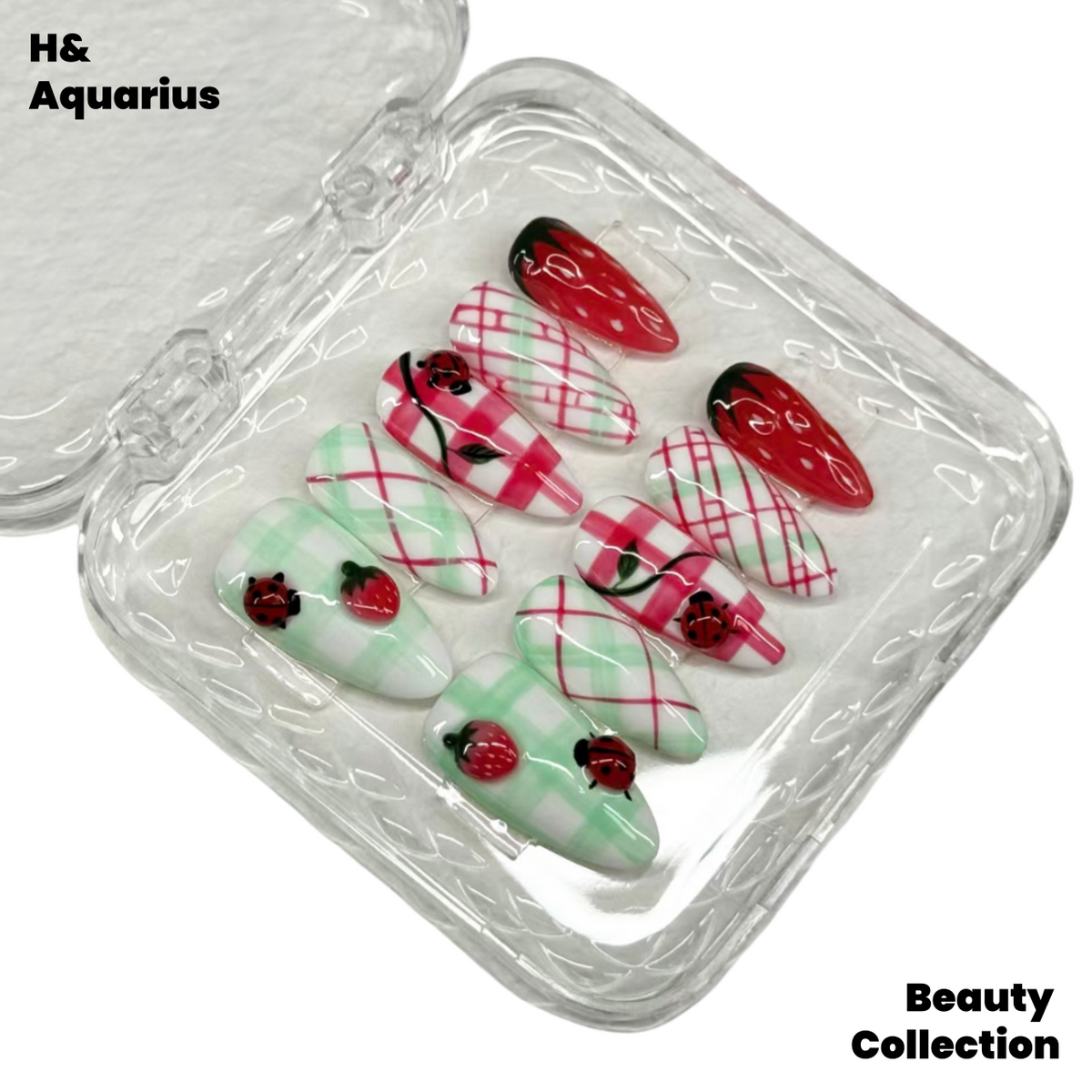 H&Aquarius SUMMER Collections 10PCS Handmade PressOn Nails REUSABLE 3D Gel fake nails acrylic press nails /Summer 2025 H&A-002