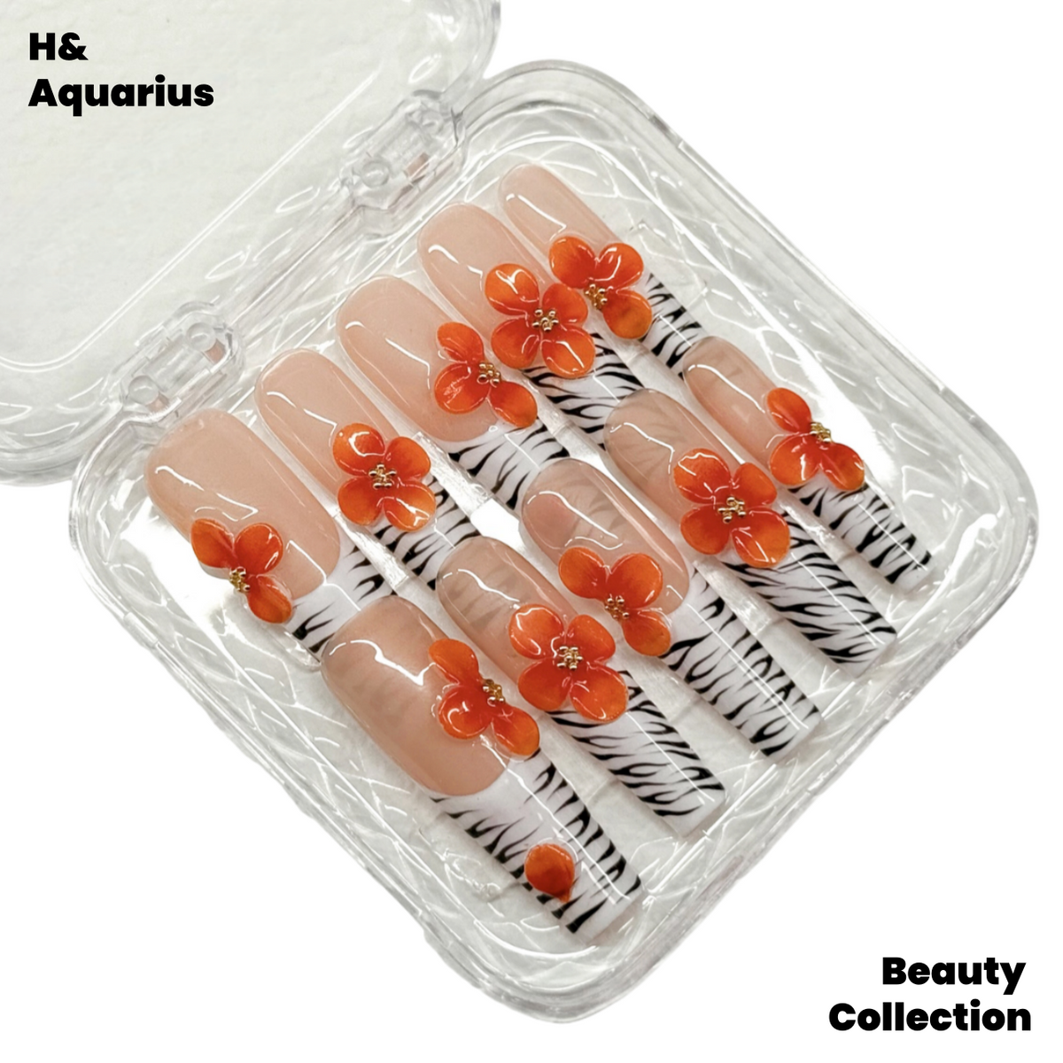 H&Aquarius SUMMER Collections 10PCS Handmade PressOn Nails REUSABLE 3D Gel fake nails acrylic press nails /Summer 2025 H&A-007
