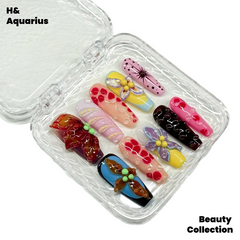 H&Aquarius SUMMER Collections 10PCS Handmade PressOn Nails REUSABLE 3D Gel fake nails acrylic press nails /Summer 2025 H&A-001