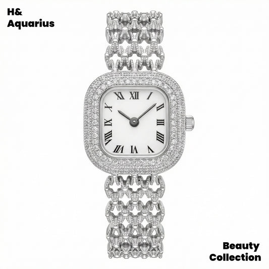 Silver Full Diamond Watch - Hollowed Out Band Luxury Fashion Wristwatch for Women