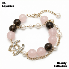 BLACK PINK Style Bracelet - Light Pink Natural Crystal Luxury Chanel Style Bead Chain