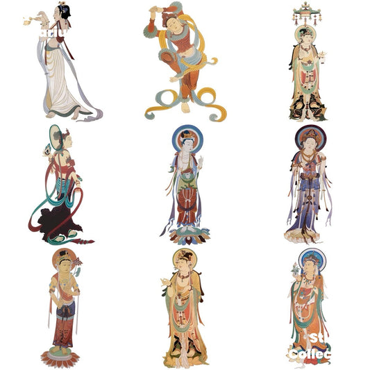 Dunhuang Mogao Grottoes flying mythological murals, characters, classical Chinese stickers, culture and art, handwritten newspaper decoration stickers