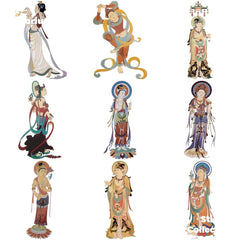Dunhuang Mogao Grottoes flying mythological murals, characters, classical Chinese stickers, culture and art, handwritten newspaper decoration stickers