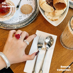 Silver Rose Zircon Ring(925 Silver Synthetic Zirconia Ring, Red Rose Ring, Silver Luxurious Sweet Princess Style Ring )