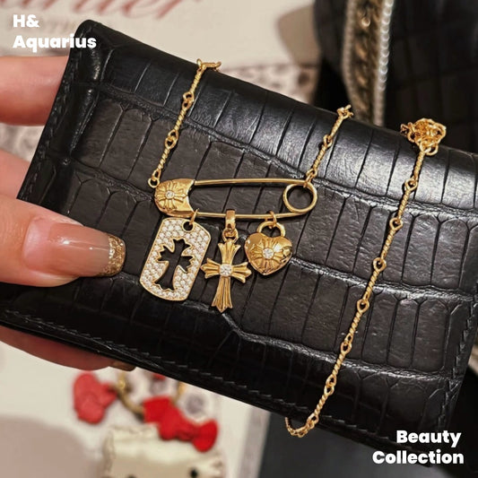 925 Silver Gold Zirconia Pendant Chain, Versatile DIY Necklace（Pendant chain is crafted from 925 silver with synthetic zirconia. This gold-toned necklace or collarbone chain is versatile and suitable for DIY styling）