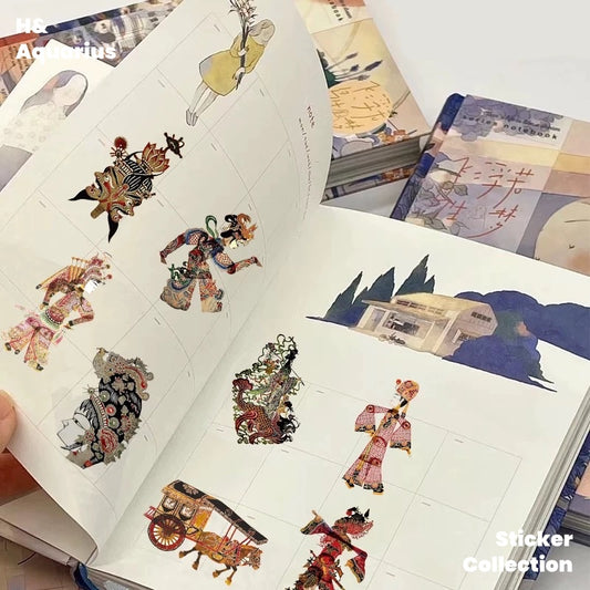 Chinese style ancient shadow puppet play sticker DIY decoration cartoon character water cup ipad computer sticker notebook material