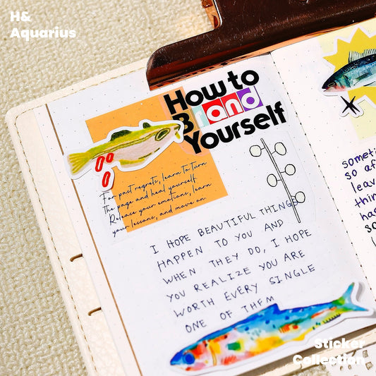 Retro and cool fish notebook stickers cute cartoon ins phone case salt notebook diary decoration small materials