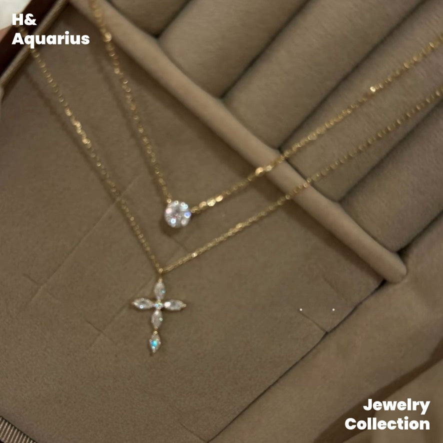 Pendant & Chain: 925 Silver & Zirconia Starfall Necklace and 925 Silver & Zirconia Cross Fringe Necklace