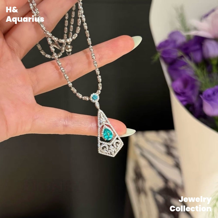Synthetic YAG Neon Sea Temple Pendant - 925 Silver Luxury Colorful Minimalist Necklace