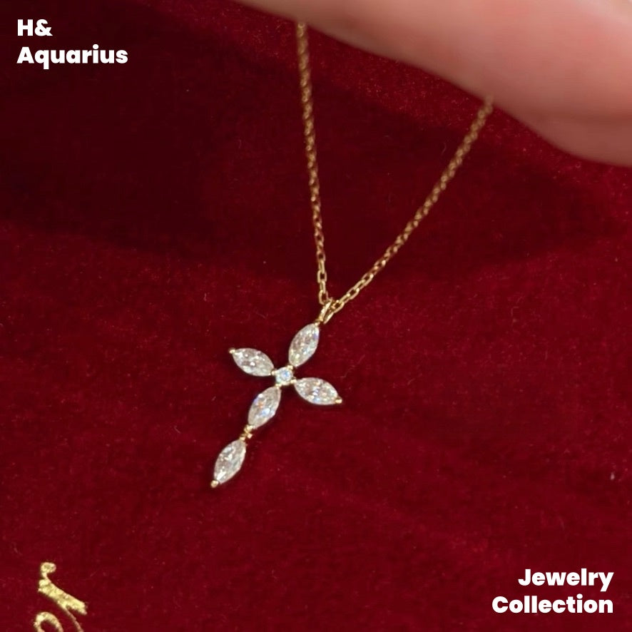 Pendant & Chain: 925 Silver & Zirconia Starfall Necklace and 925 Silver & Zirconia Cross Fringe Necklace