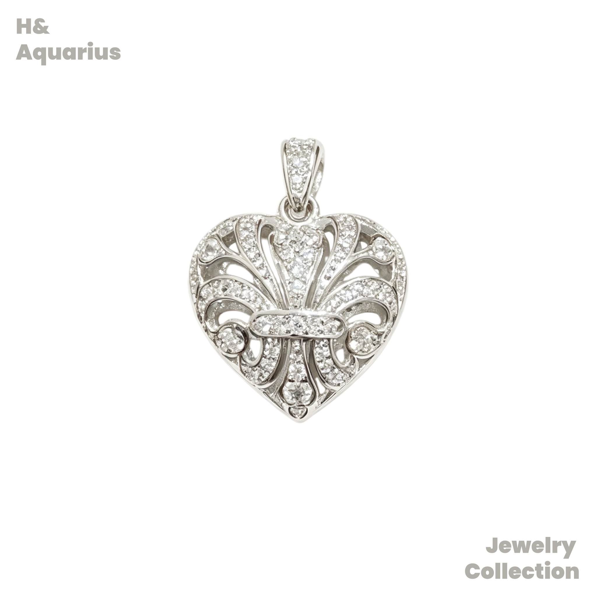 Pendant: 925 Silver & Zirconia Silver Sea Heart Charm - Minimalist Luxury Heart Pendant with Clasp