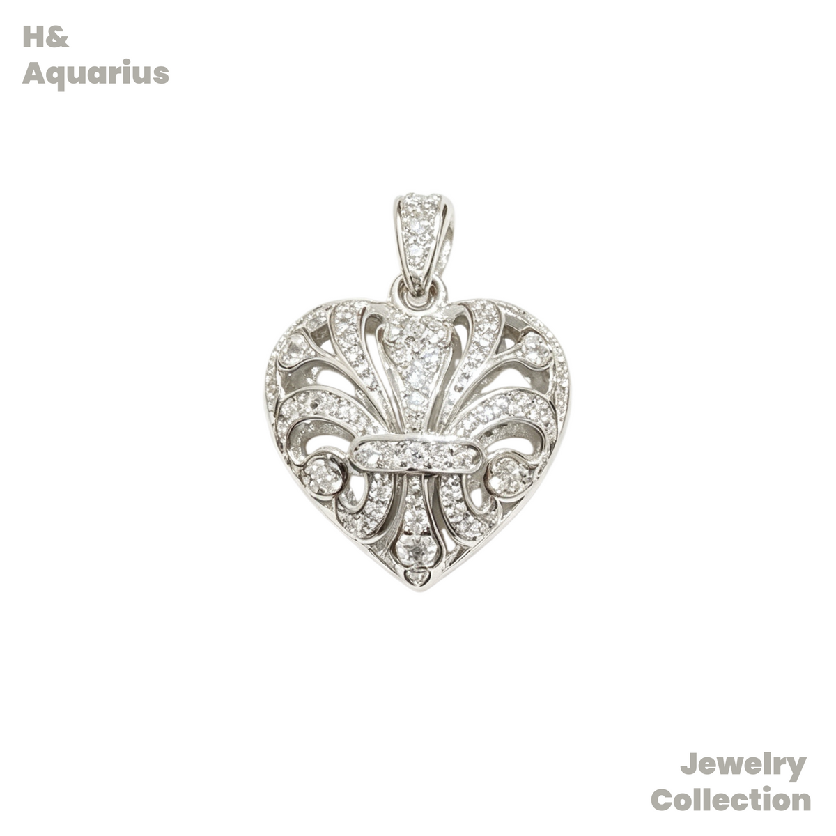 Pendant: 925 Silver & Zirconia Silver Sea Heart Charm - Minimalist Luxury Heart Pendant with Clasp