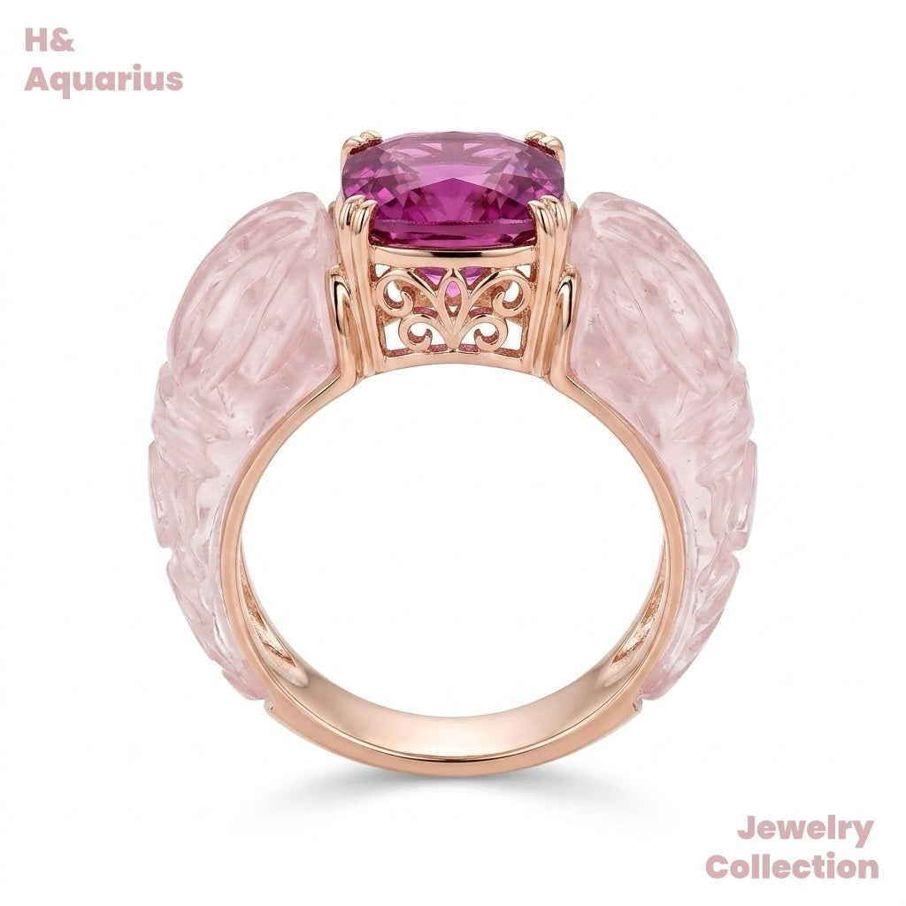 Pink Mist Peach Ring - 925 Silver Crystal Fairy Style Minimalist Design Ring