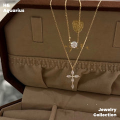 Pendant & Chain: 925 Silver & Zirconia Starfall Necklace and 925 Silver & Zirconia Cross Fringe Necklace