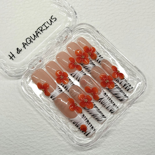 H&Aquarius SUMMER Collections 10PCS Handmade PressOn Nails REUSABLE 3D Gel fake nails acrylic press nails /Summer 2025 H&A-007