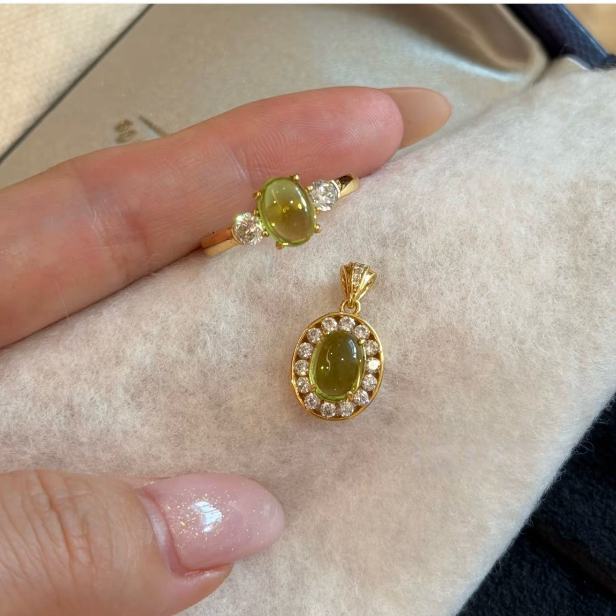 Green Shadow Peridot Halo Pendant