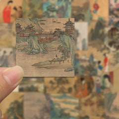 61 Pcs Chinese Antique Stickers Laptop iPad Luggage Stickers Waterproof Phone Case Creative Stickers