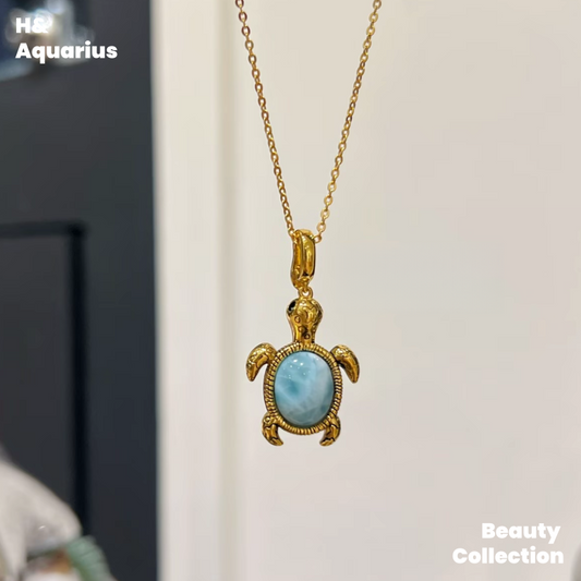 Little Turtle Turtle Necklace Natural Marine Stone 925 Silver Gold Plated Necklace